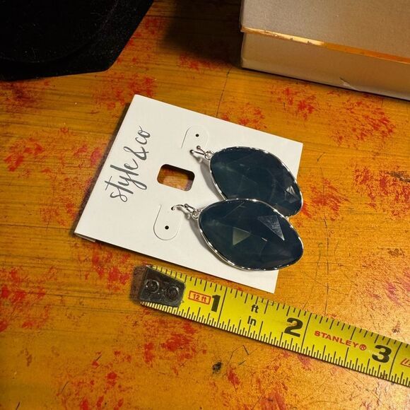 Style & Co Elegant Silver and Blue Green Drop Earrings - Picture 5 of 5